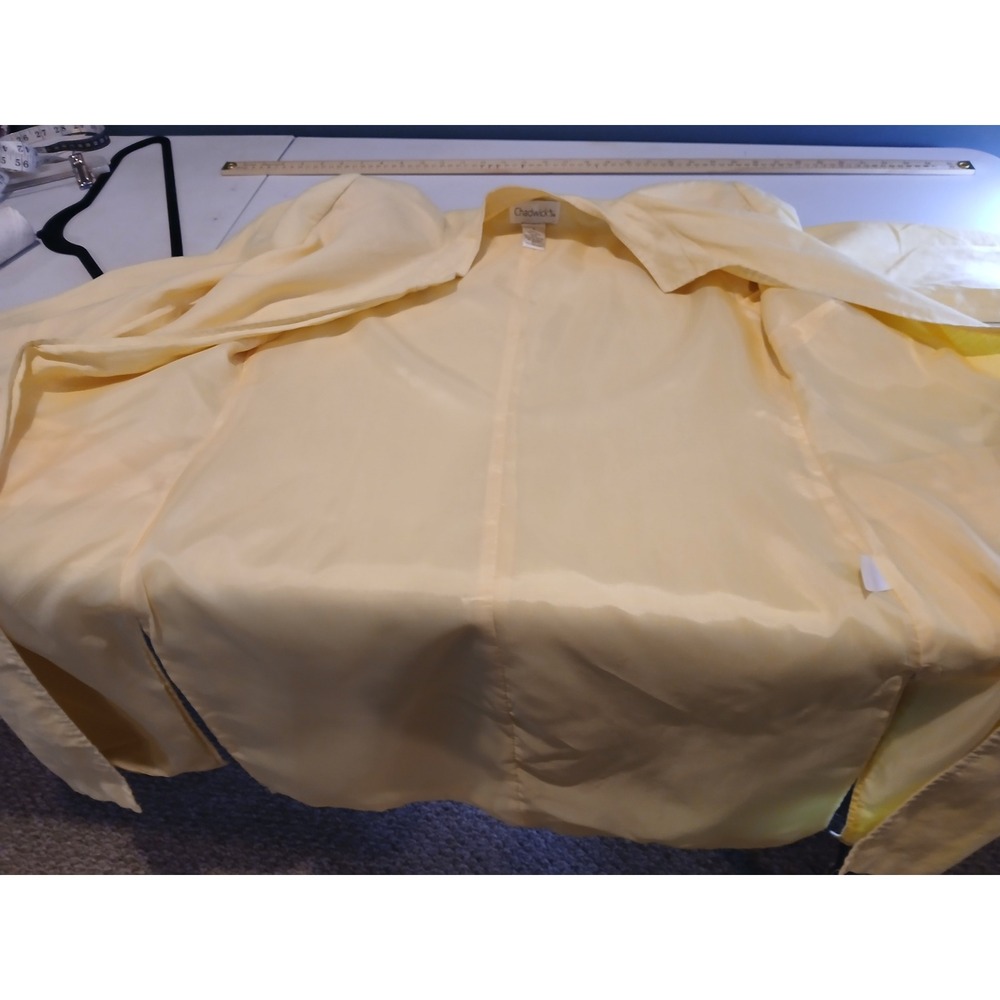 Linen Yellow Open Duster Jacket Mandarin Collar Long Sleeve Side Slit Blazer - Picture 11 of 14